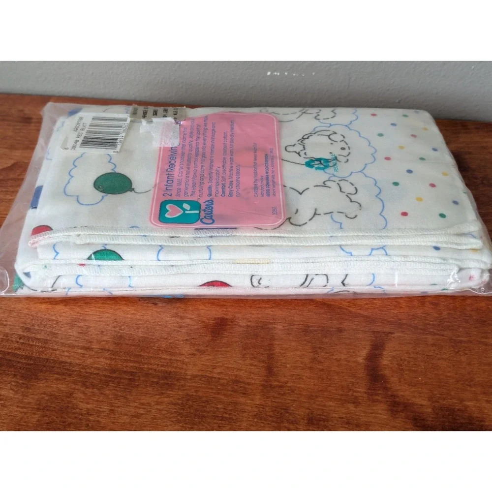 Vintage Carter's Infant Baby Receiving Blankets Bear Balloon Polk Dot Rare White